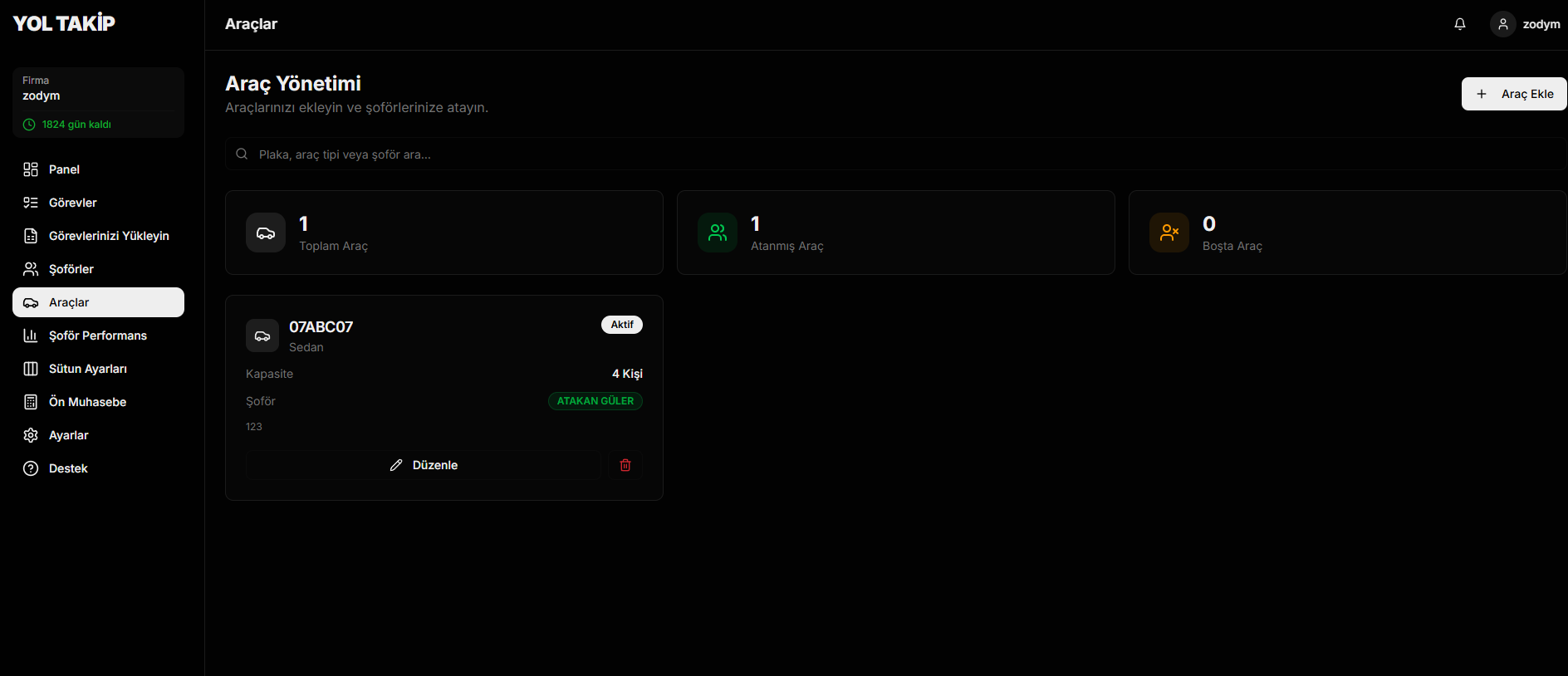 Araç takibi ve atama ekran görüntüsü